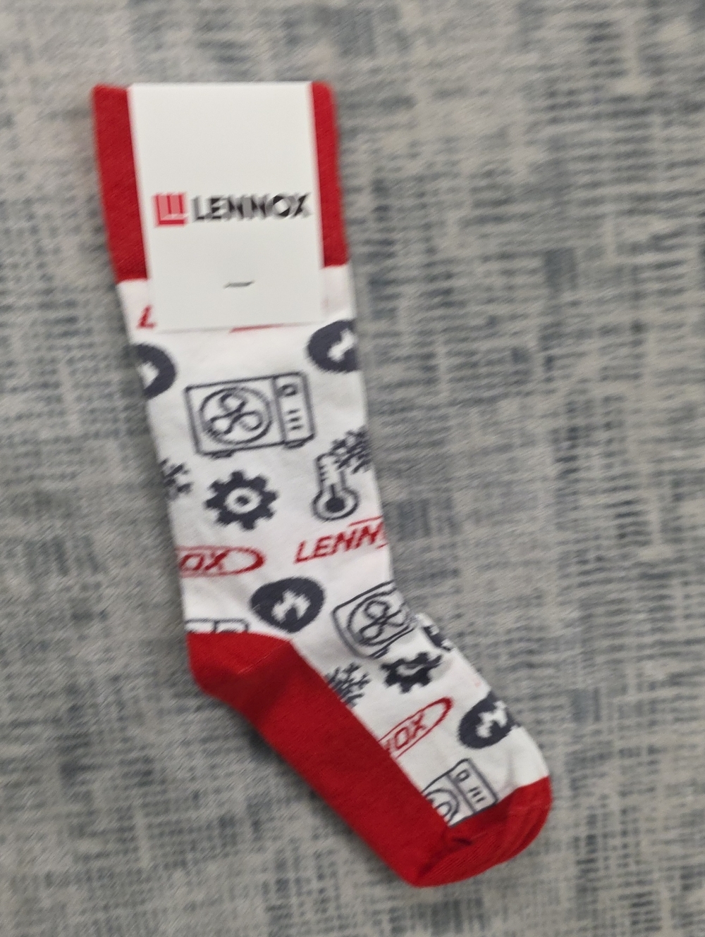 Lenox White/Red  Socks with and Grey HVAC Icons